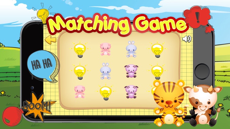 Animals matching game for kids preschool doodle