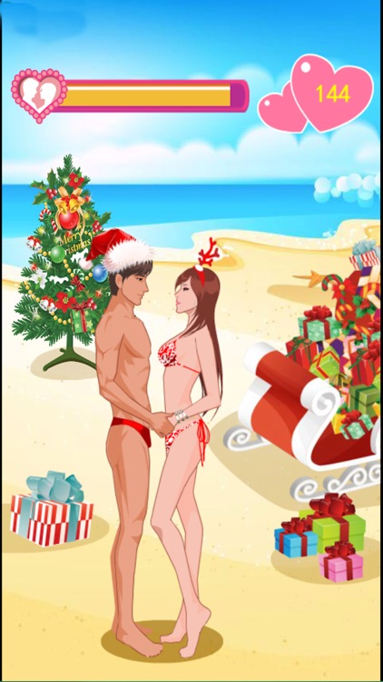 Christmas Beach Couple Kiss Love