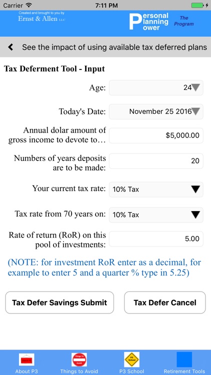 P3 Retirement Planning Tool