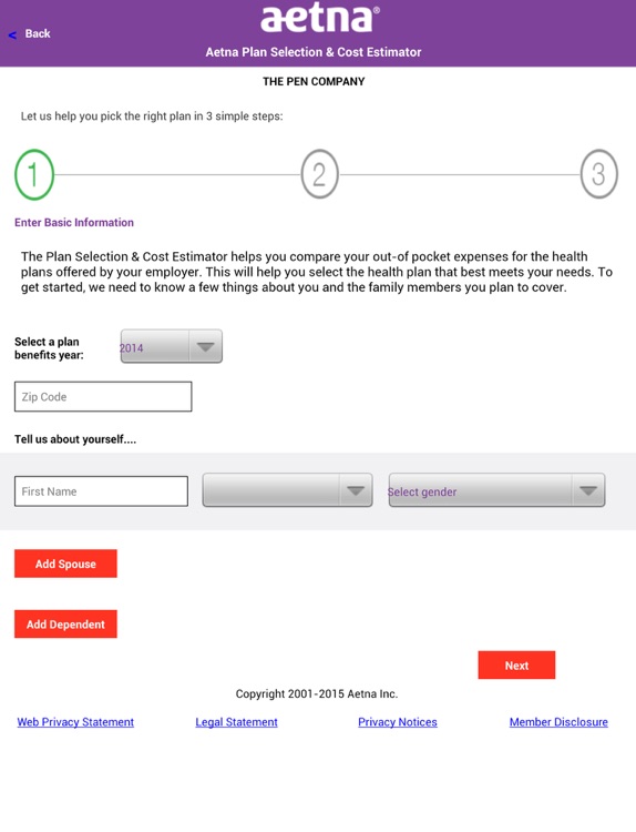 Aetna Plan Selection for iPad