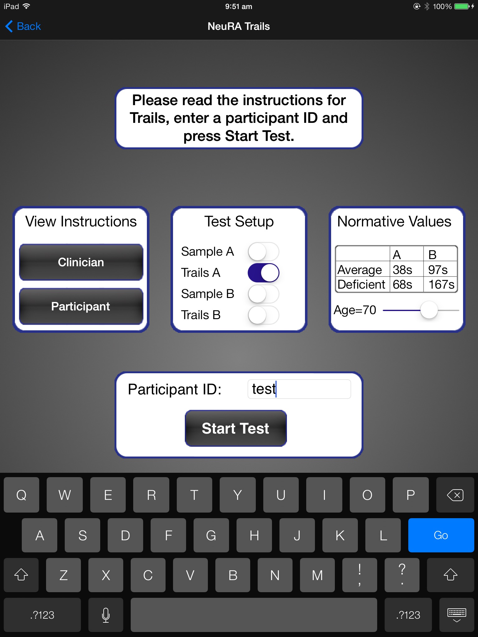 NeuRA Trail making test screenshot 2