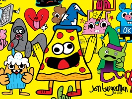 40 funny, colourful and cute character stickers from award winning doodle artist Jon Burgerman