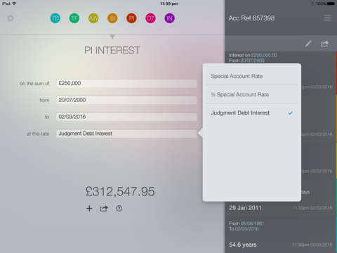 Morgan's Litigation Calculator screenshot 2