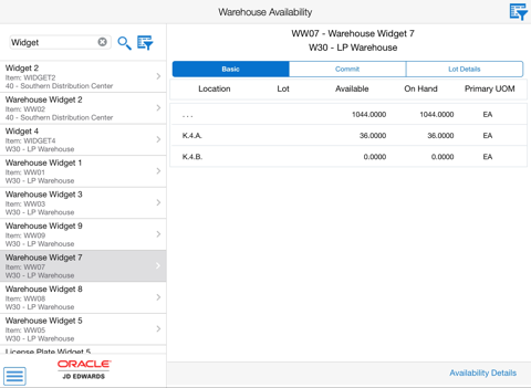 Warehouse Availability Tablet for JDE E1 screenshot 2