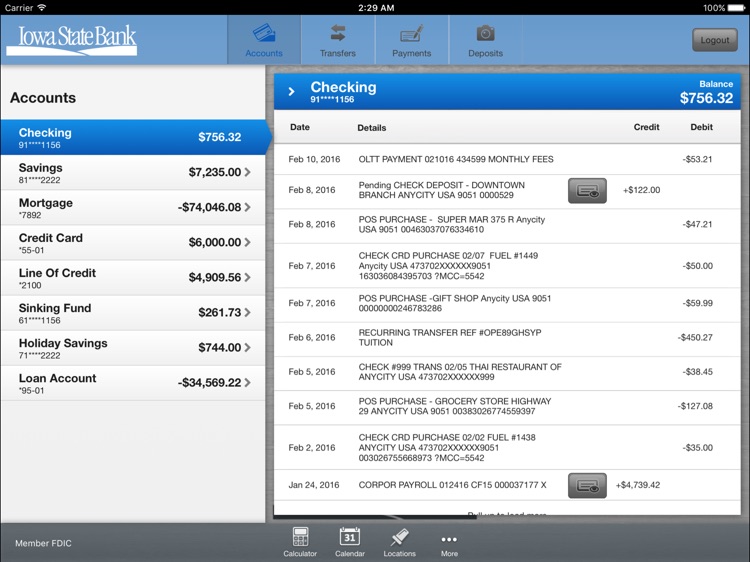 Iowa State Bank Mobile Banking for iPad