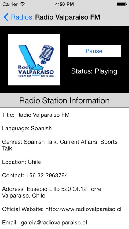 Chile Radio Live Player (Santiago / Spanish / español)