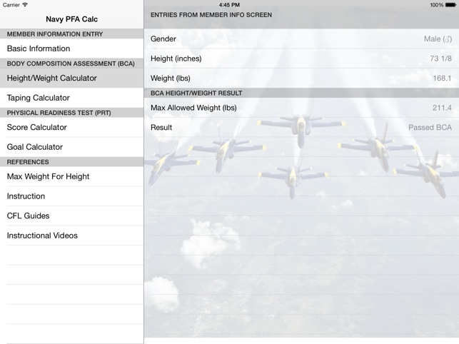 Navy Pfa Chart