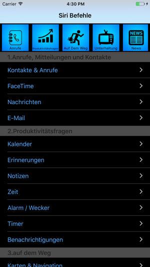 Befehlsliste für Siri