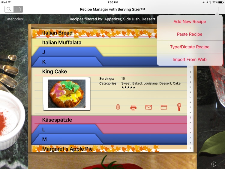 Recipe Manager with Serving Sizer