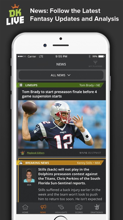 DK Live – Fantasy Sports Play by Play and News