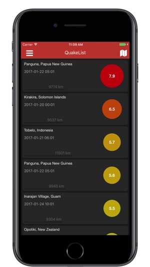 QuakeList - Recent Earthquakes