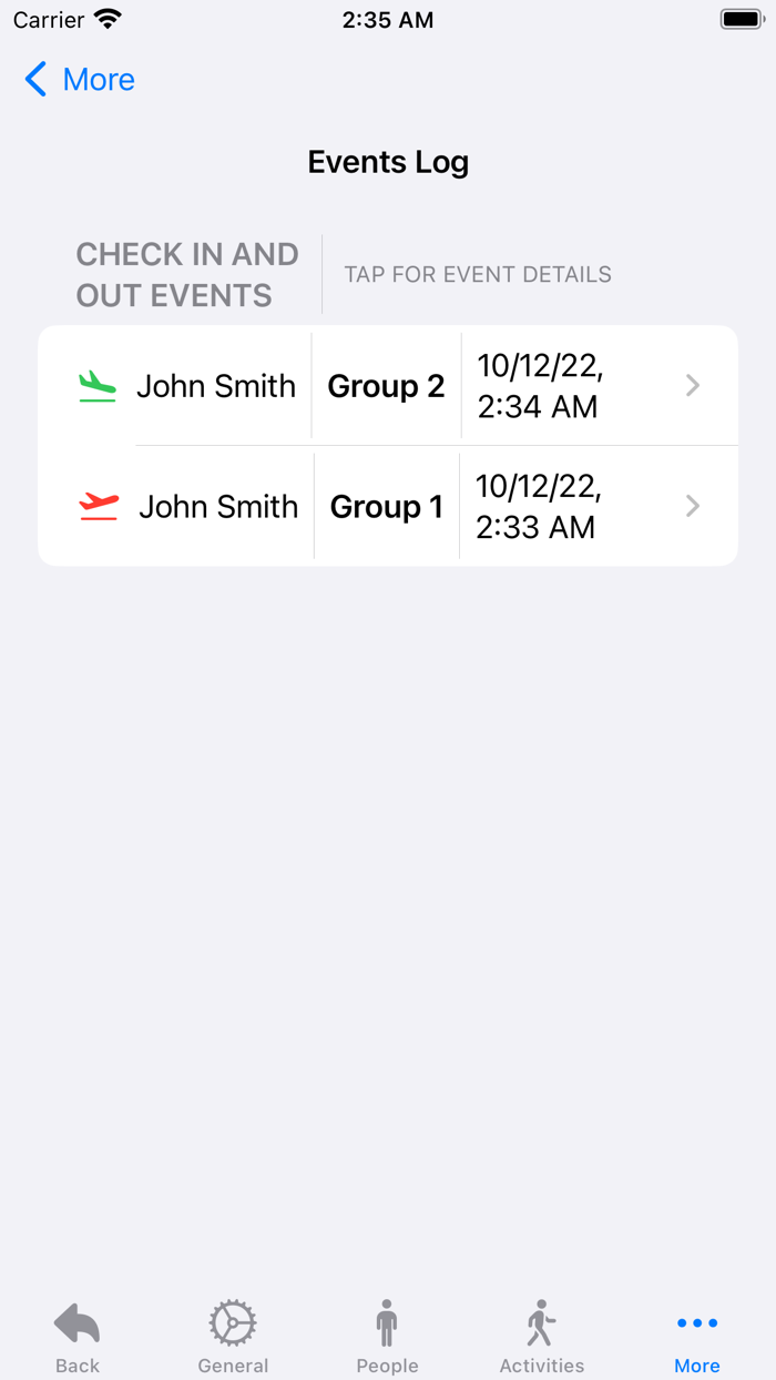 Group Check In and Out