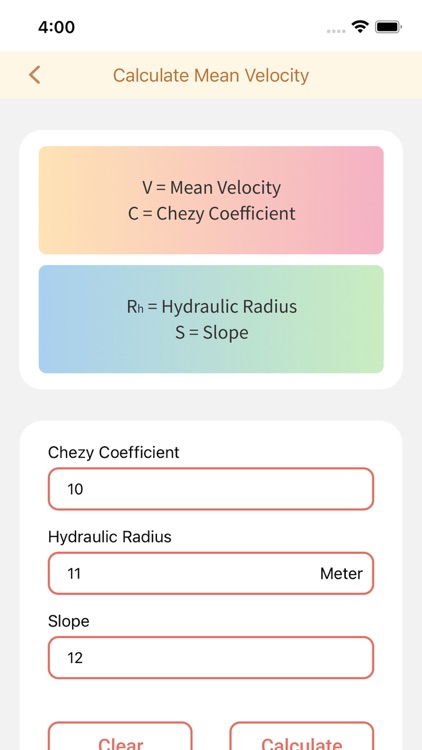 Calculate Chezy Coefficient