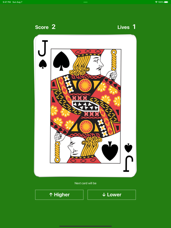 Higher or Lower card game easy
