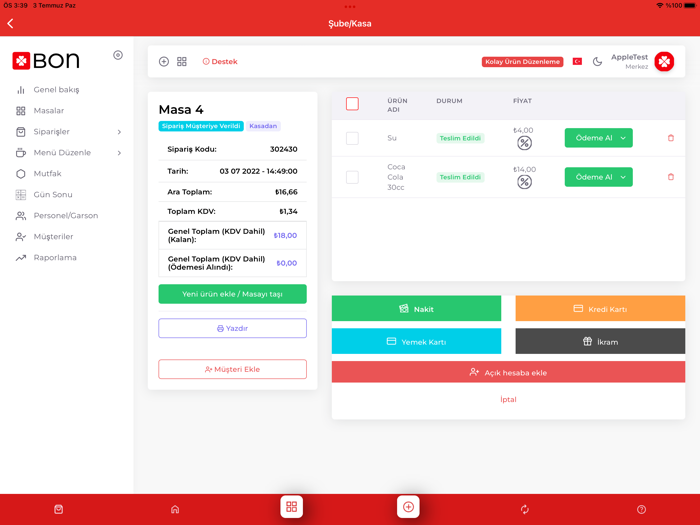 BON Adisyon Restoran Cafe POS