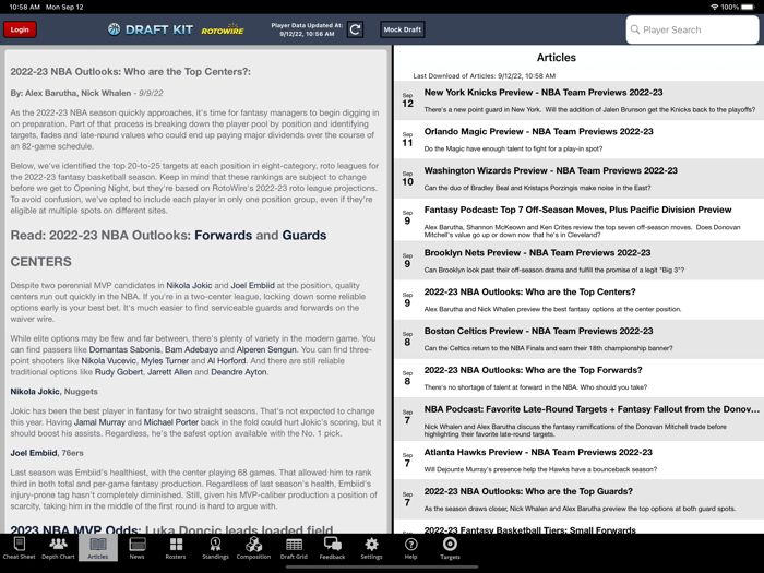 Fantasy Basketball Draft 22