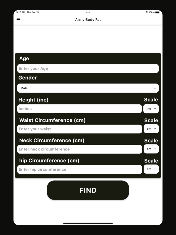 Army Fat Body Calculator