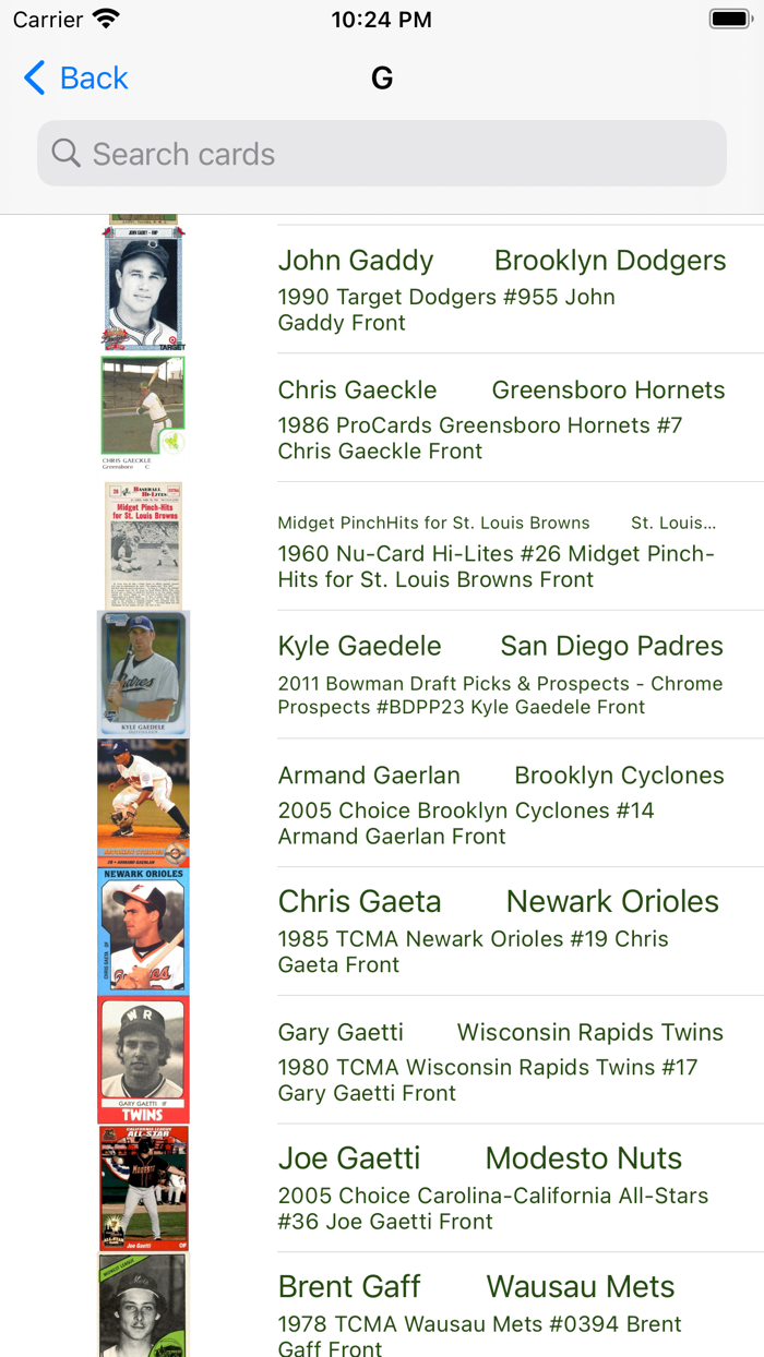 Baseball trading cards Light