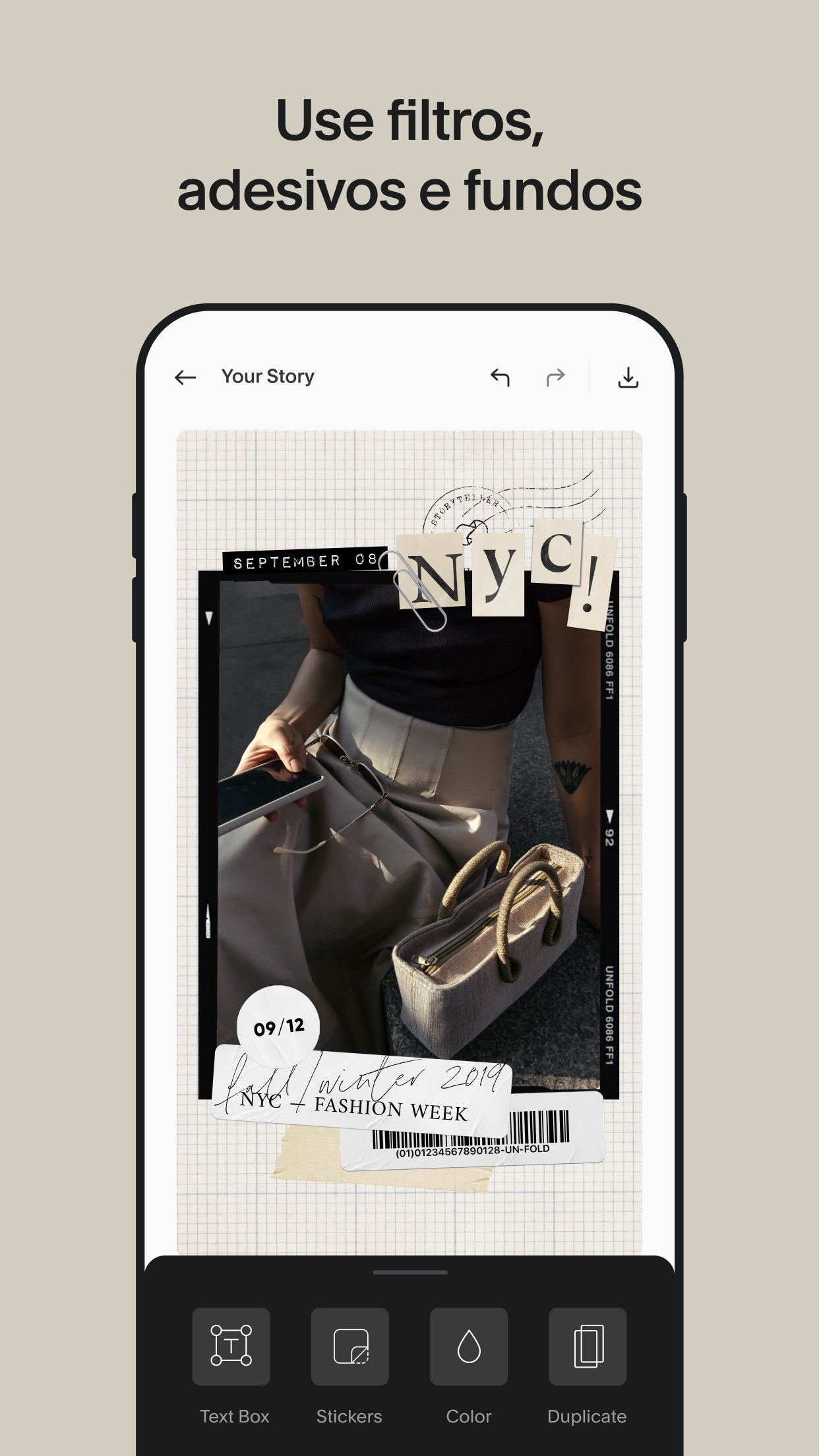 Screenshot do app Unfold — Editor de Histórias
