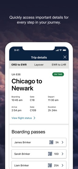 United Airlines app screenshot