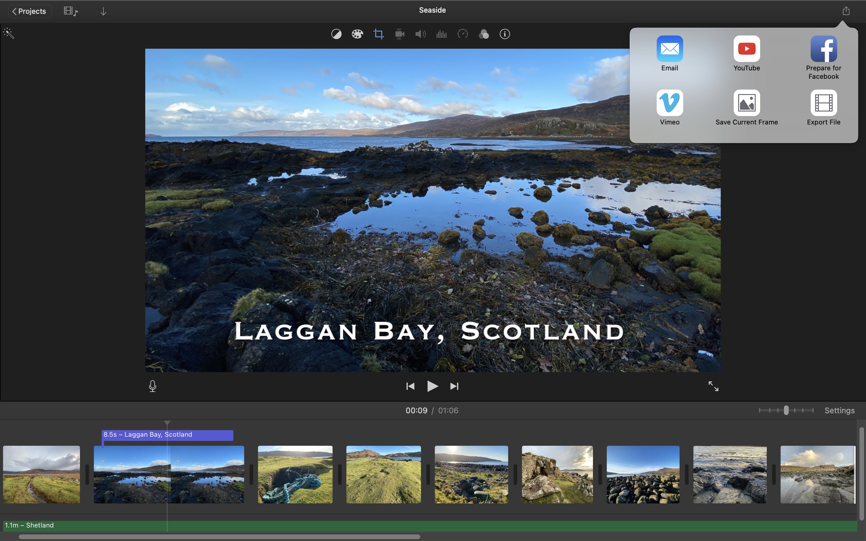 Screenshot do app iMovie