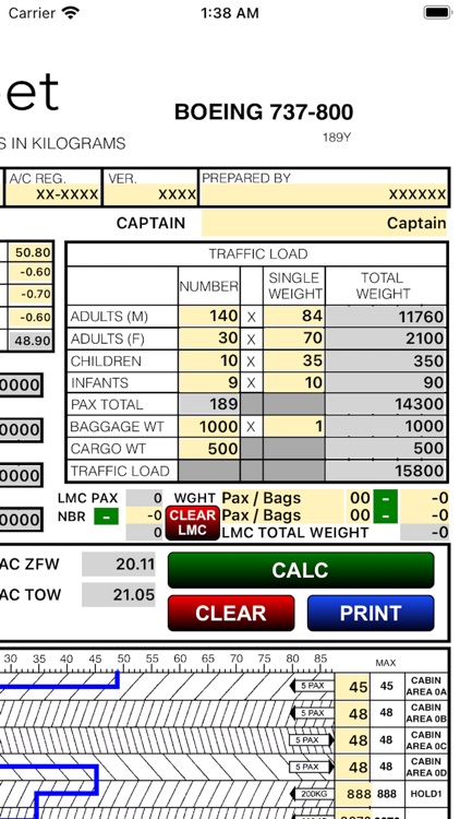 B738 LOADSHEET T&B 189 4z PAX