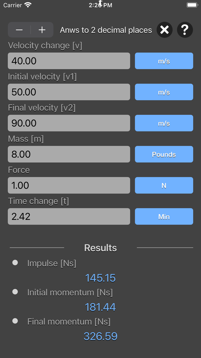 Impulse and Momentum Calc