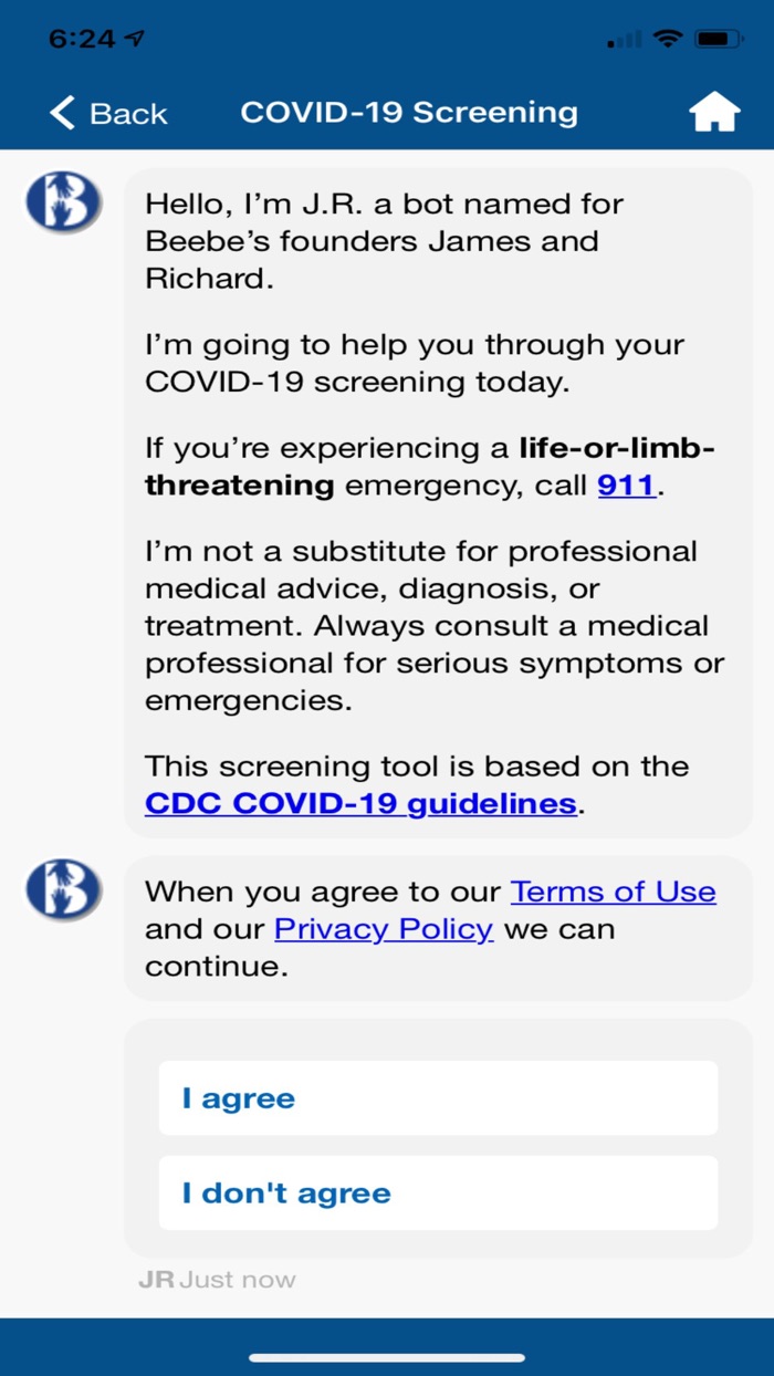 Beebe COVID-19 Screening Tool