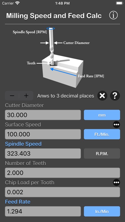 Milling Speed and Feed Calc screenshot-2