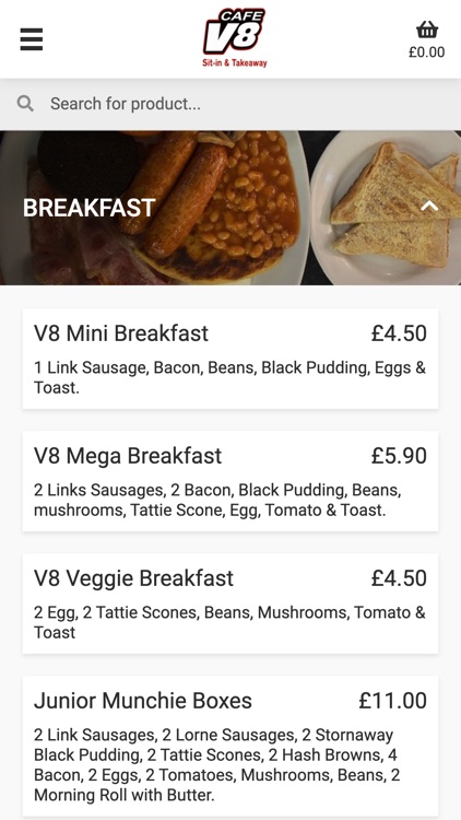 Cafe V8 Online Ordering App