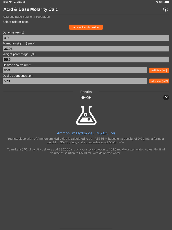 Acid and Base Molarity Calc