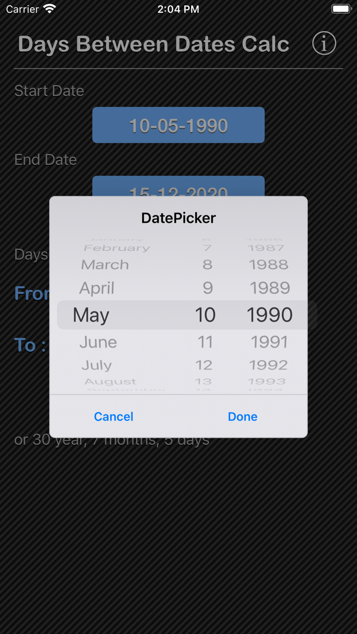 Days Between Dates Calculator