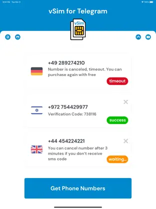 Captura de Pantalla 1 Números virtuales de Telegram iphone
