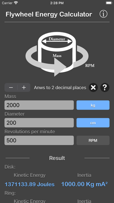 Flywheel Energy Calculator screenshot 3