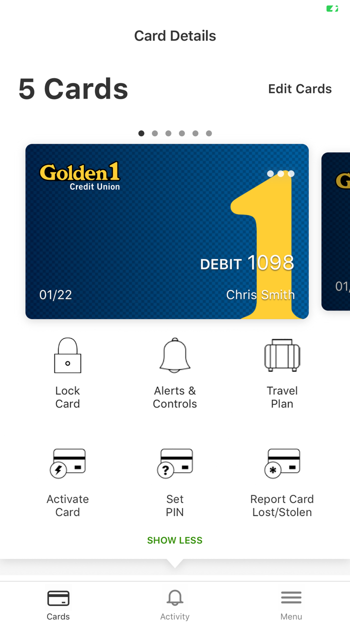 Golden 1 Card Controls