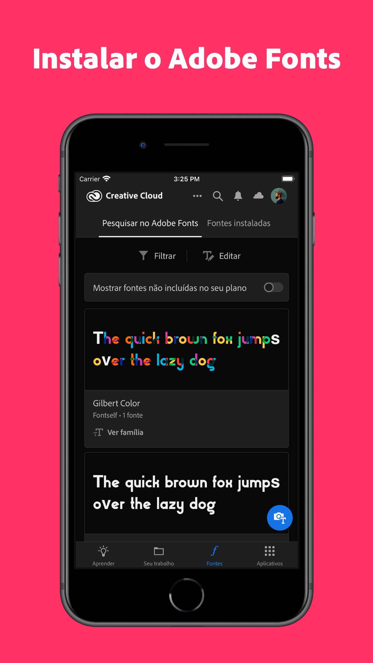Screenshot do app Adobe Creative Cloud