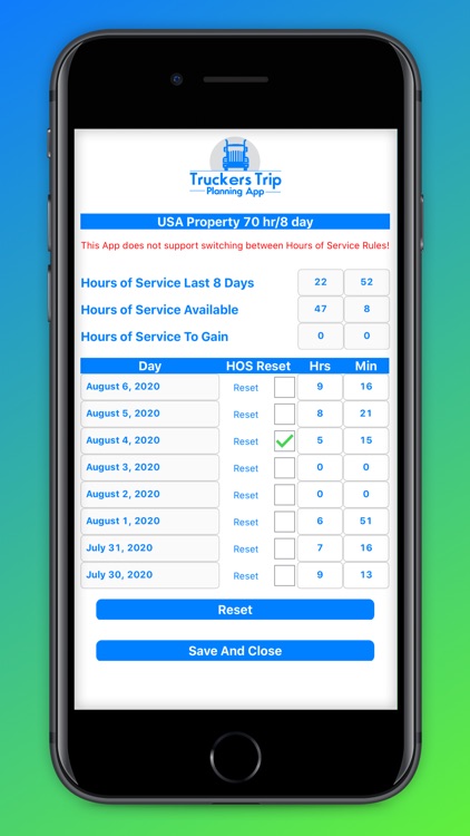 Solo Trucker Hours of Service Recap Calculator