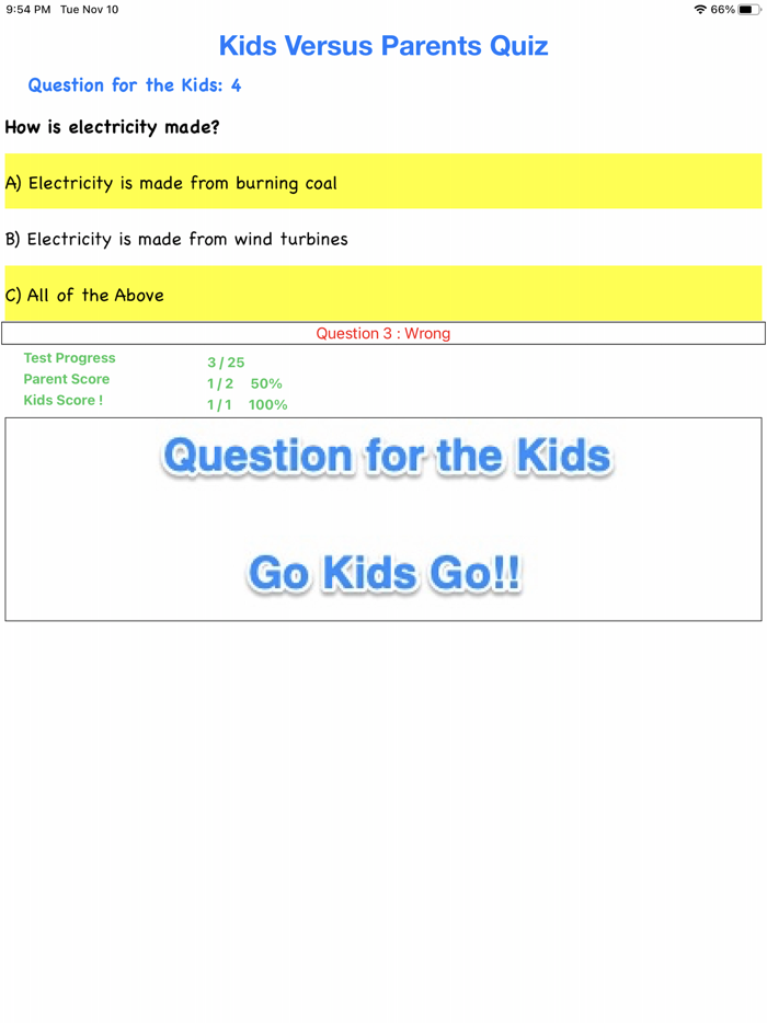 Kids Versus Parents Quiz App