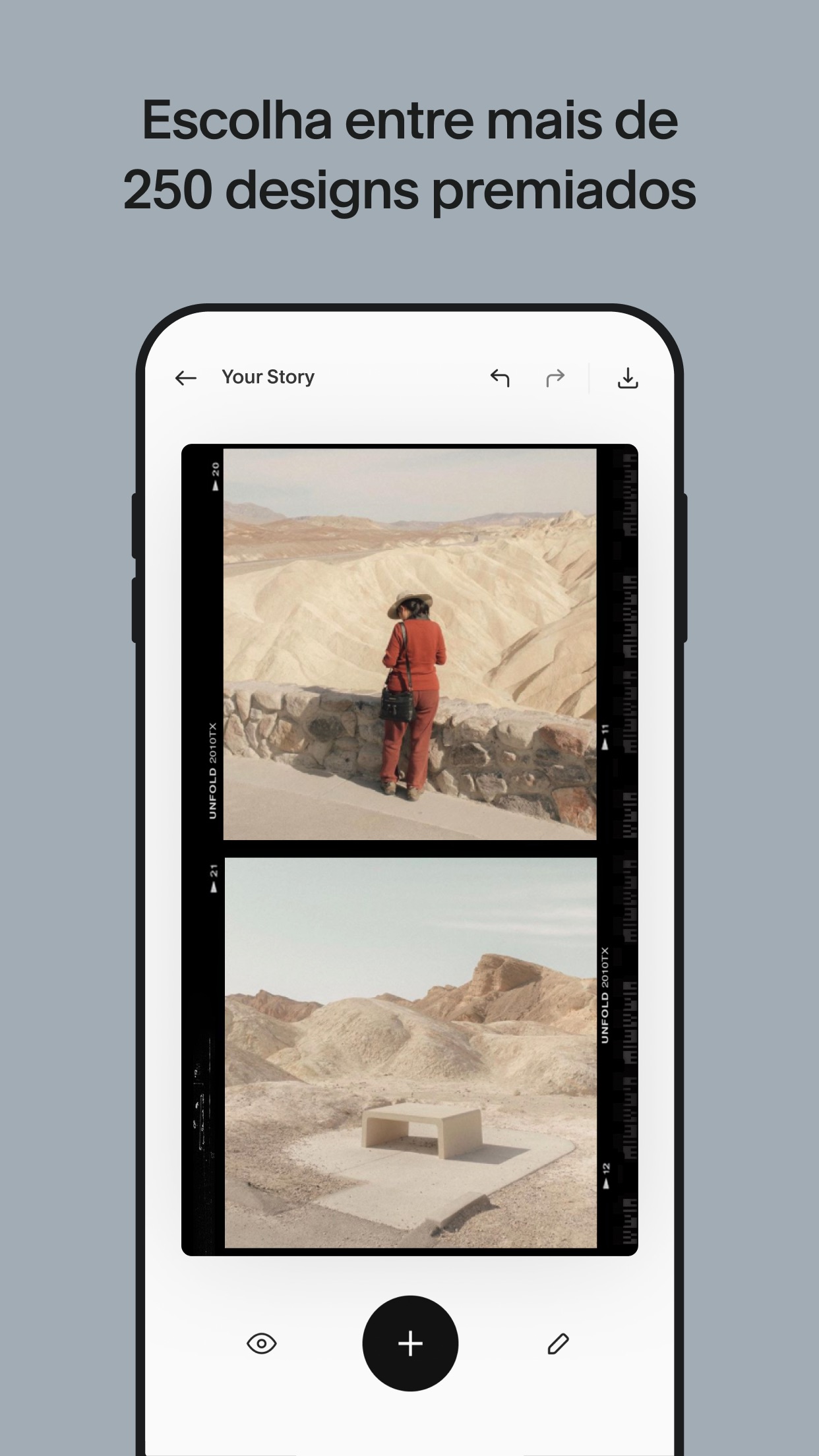 Screenshot do app Unfold — Editor de Histórias