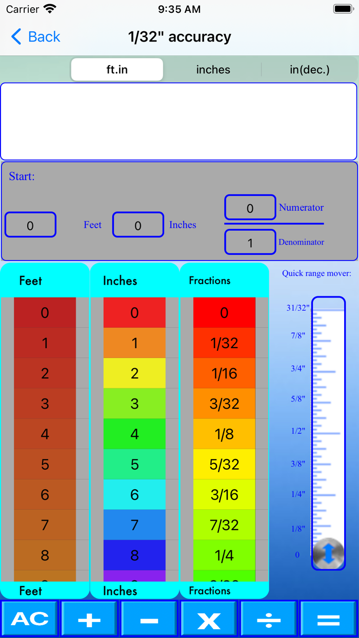 Slider Imperial Calculator