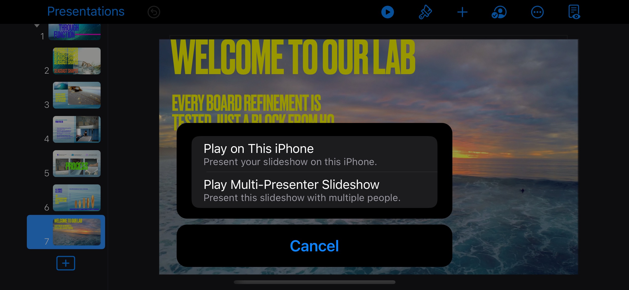 Screenshot do app Keynote