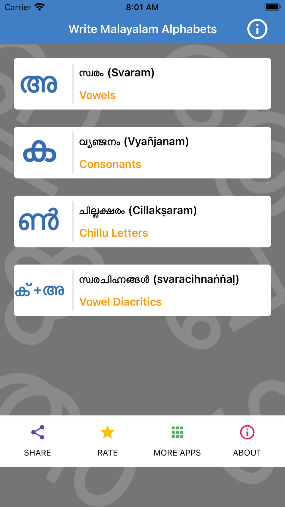 Write Malayalam Alphabets Free Download App for iPhone - STEPrimo.com