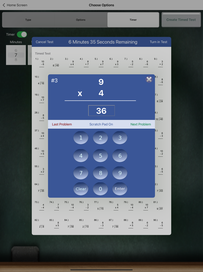 Timed Test for Math Facts