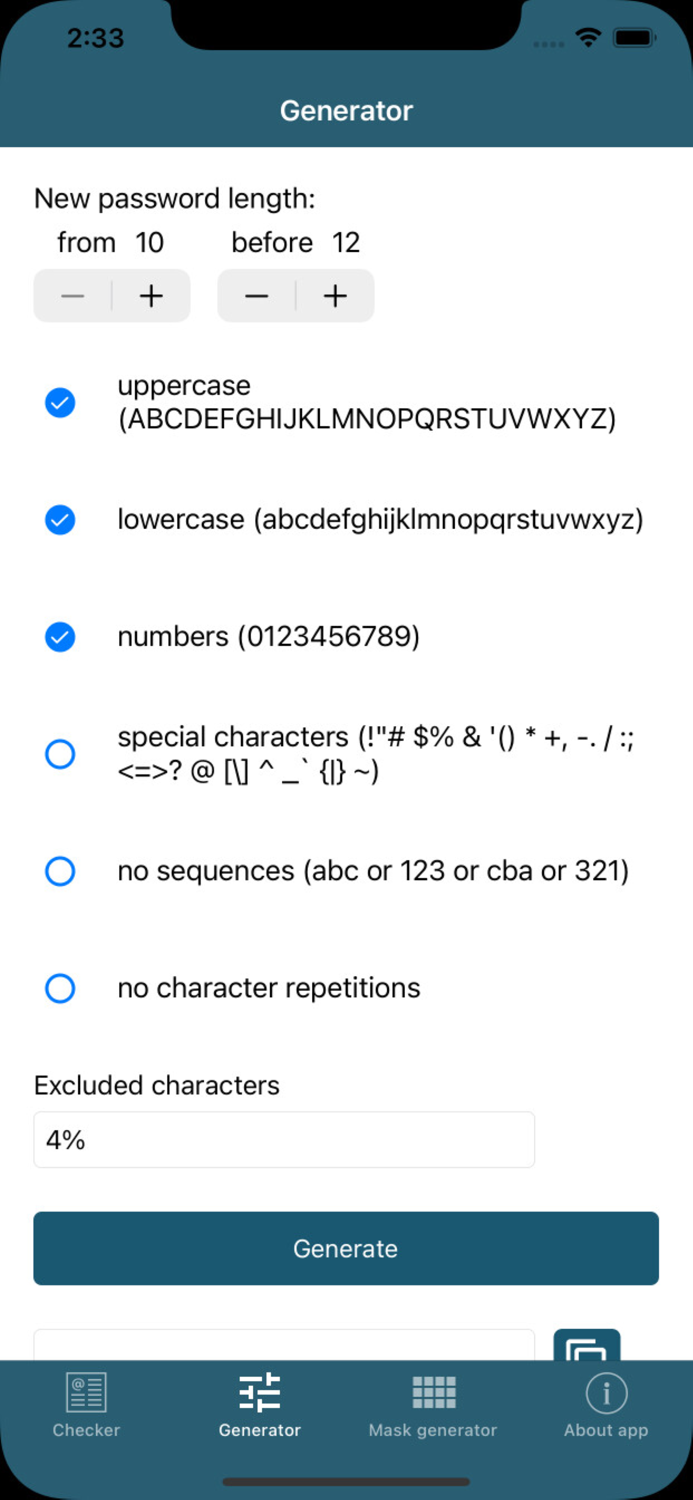 Password checker, generator