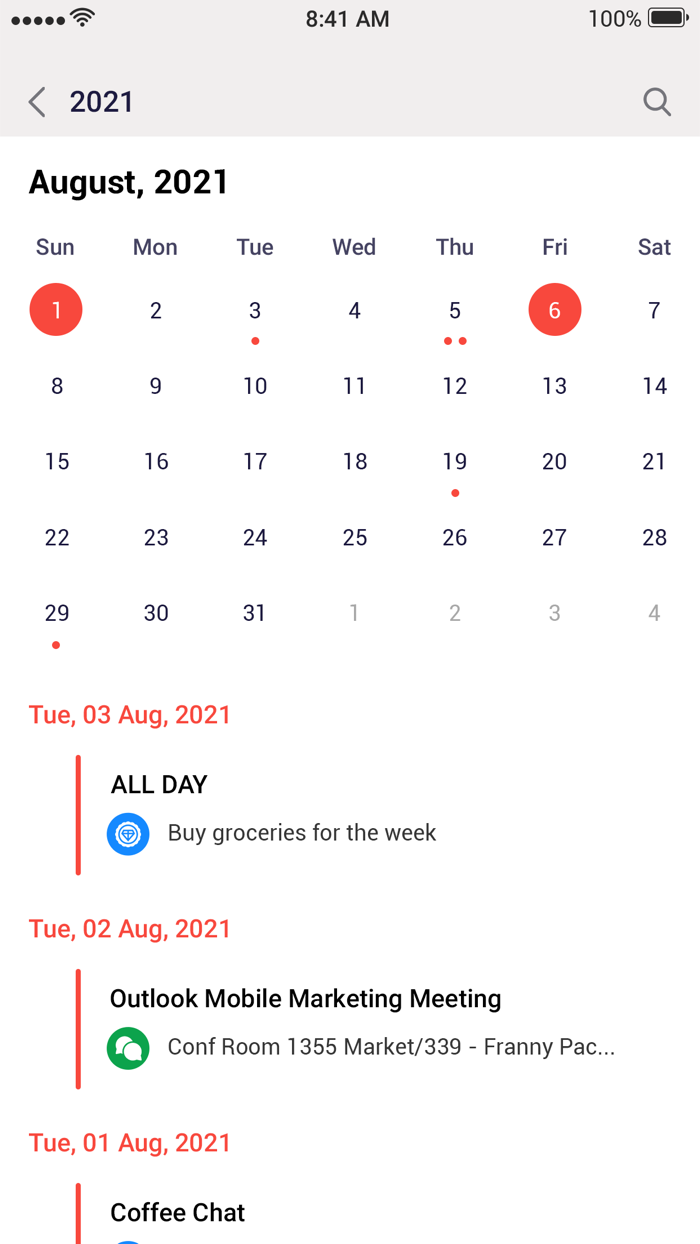 Calendar 2021 - Tasks, Agenda