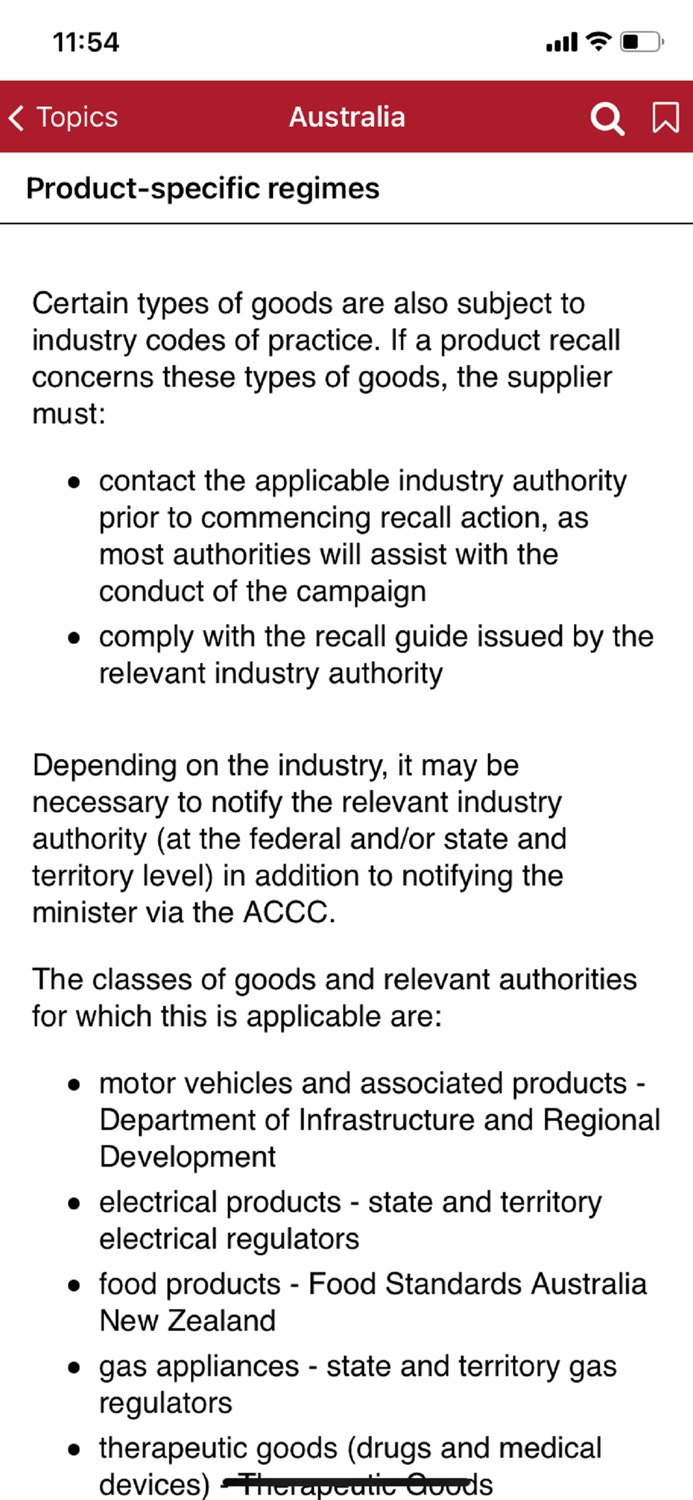 Baker McKenzie Product Recall