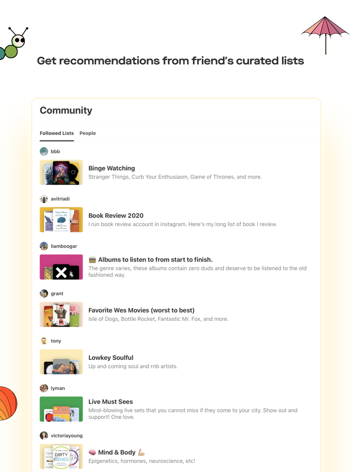 Summer app your curated lists