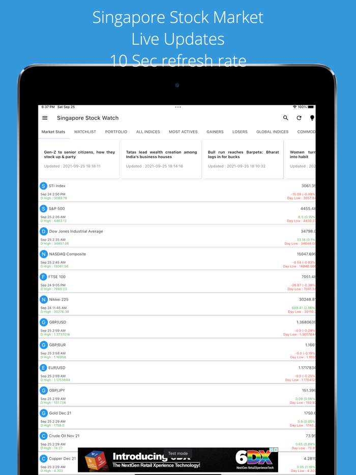 Singapore Stock Market Live