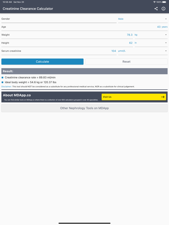 Creatinine Clearance Calc