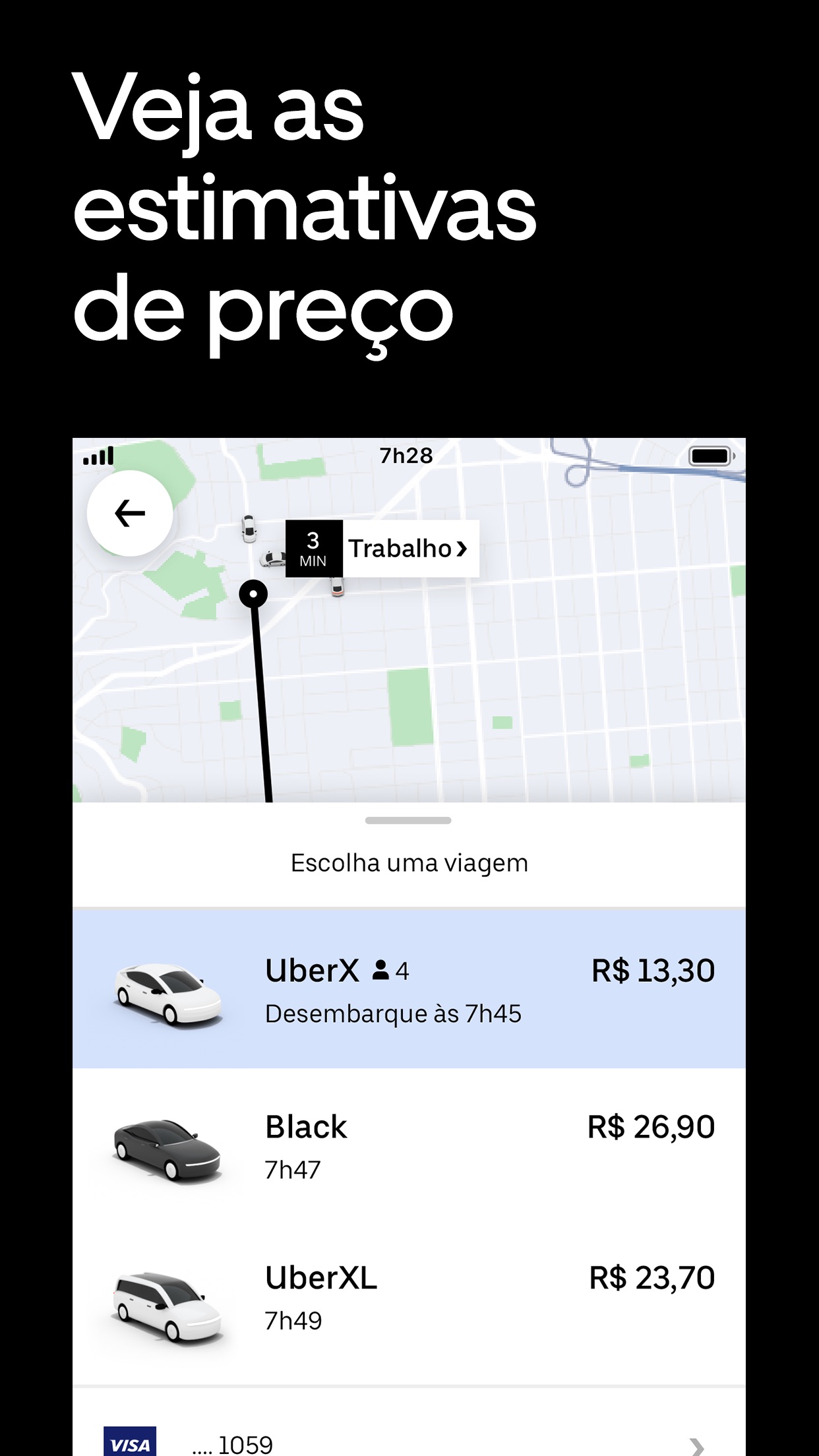 Screenshot do app Uber: Viajar é econômico